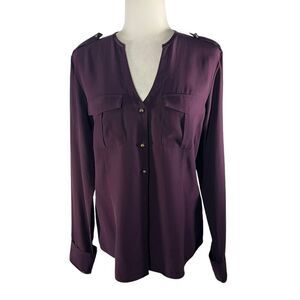 Lafayette 148 Long Sleeves Button-Down Medium Purple Silk Blouse Medium Sz 8